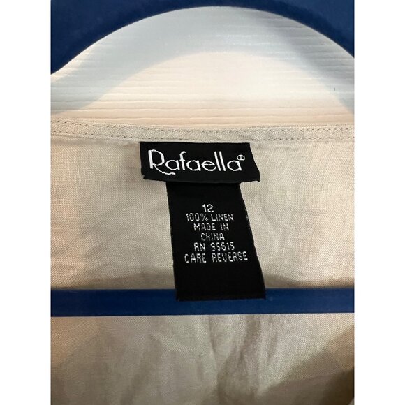 Rafaella 100% Linen Tan Pullover Long sleeve V-neck Tunic Blouse 12 - Picture 6 of 9